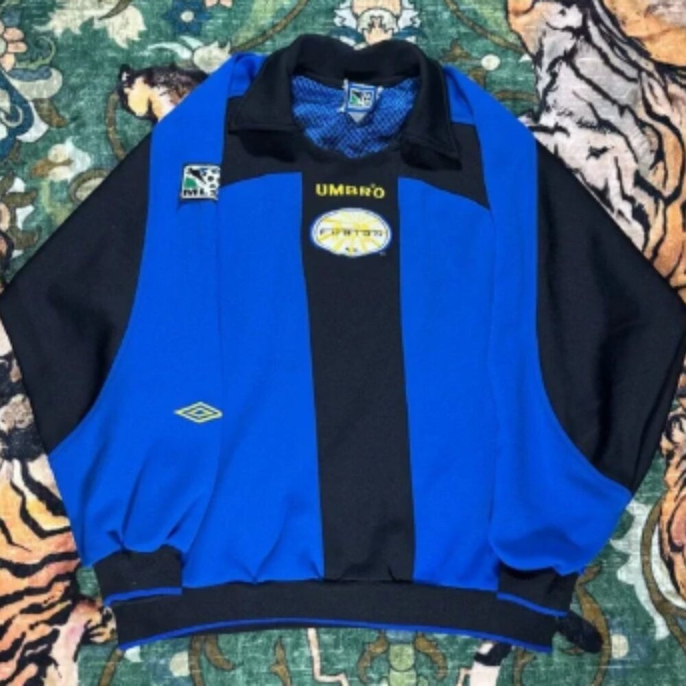 Vintage 90s UMBRO Miami Fusion FC Pullover Sweater Soccer Black Blue Sweatshirt